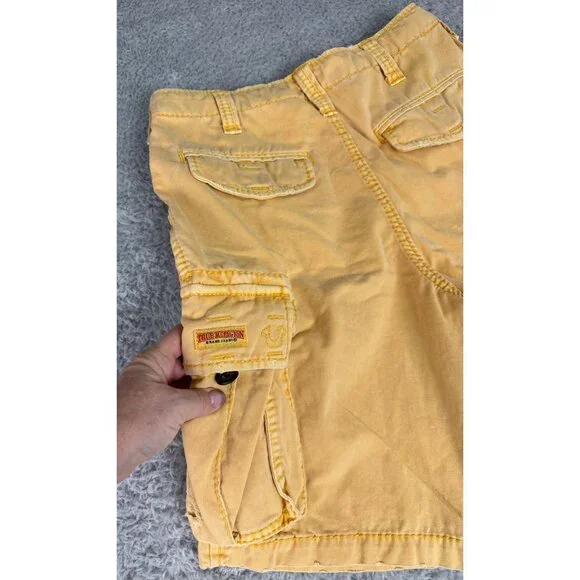 True Religion Mens Yellow Cargo Comfort Shorts Size 28 With Drawstring & Pockets - Picture 7 of 10